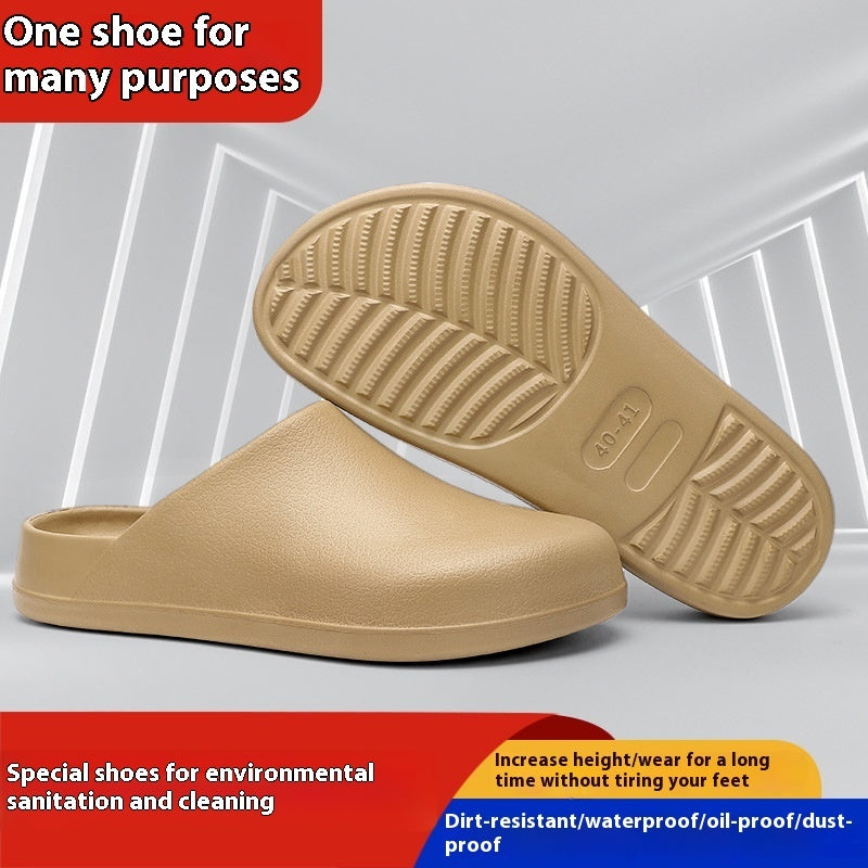 Fresh on the Scene at Buy Center: Closed-toe Slippers Outer Wear Non-slip, Waterproof And Oil Resistant Half Slippers Khaki