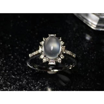 Ice-like Chalcedony Egg Noodle Ring Luxury Full Diamond Buy Center