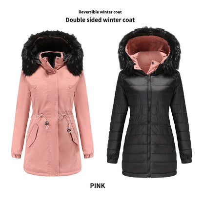 Double-sided Detachable Fur Collar Hat Quilted Parka Buy Center