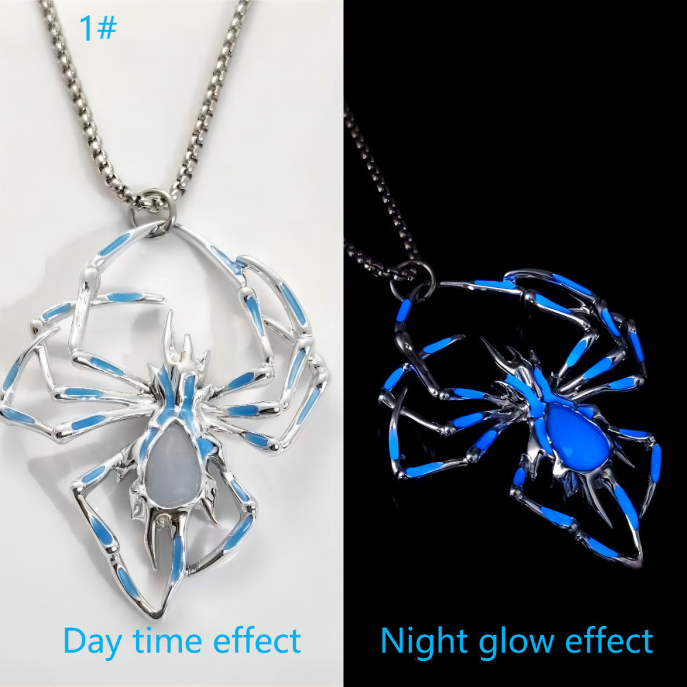 Buy Center Handpicked- Halloween Creative Stereo Luminous Spider Necklace Jewerly Glowing Night Fluorescence Antique Vintage Glow In The Dark For Men Women Gift Party Halloween Day Club Blue Light