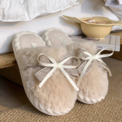 Bow Cotton Warm Non-slip Platform Slippers Buy Center