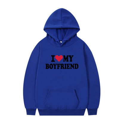 New at Buy Center: I Love My Boyfriend Print Hoodie Sweatshirt Pullover Blue 1