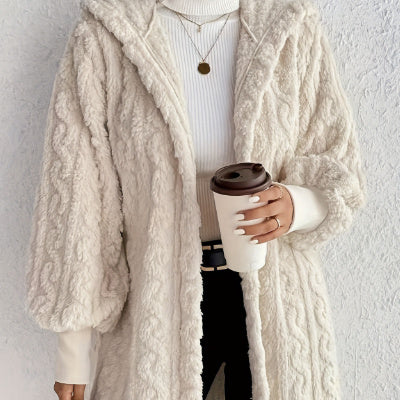 Hooded Double-sided Plush Cuff Thread Long Coat