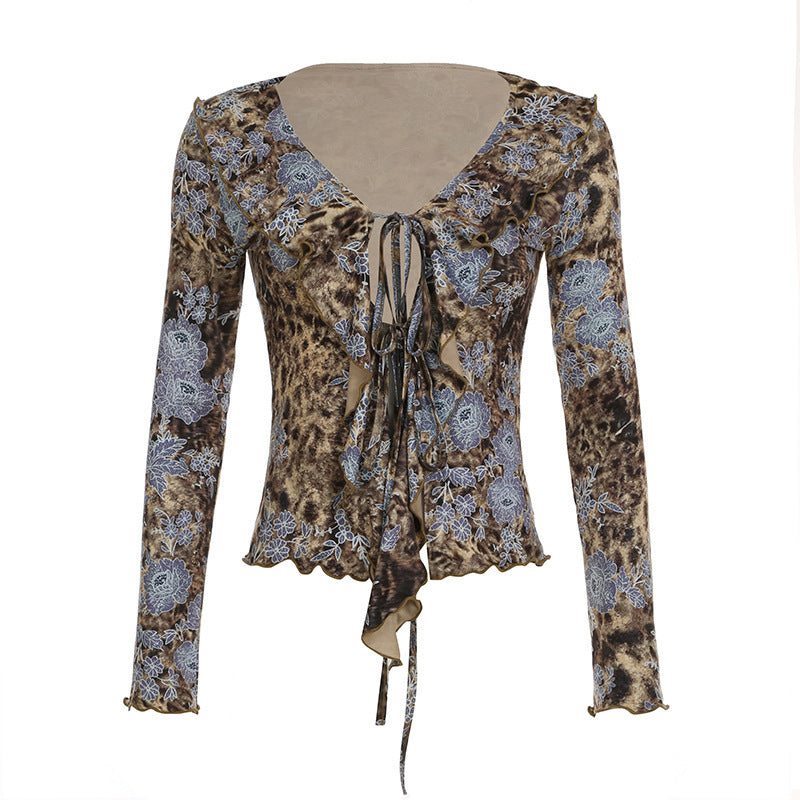 Hollow Sexy Hot Girl Leopard-print Shirt Top Buy Center