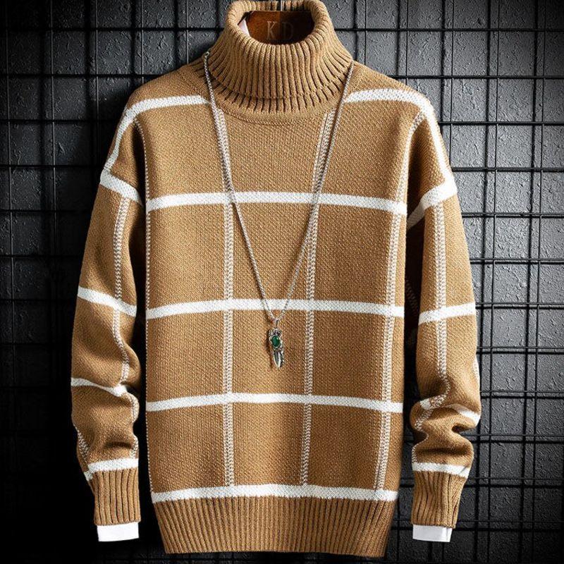 Korean Winter New Boys Sweater Fashion High Neck Bottoming Shirt Loose Casual Plaid Warm Sweater Buy Center