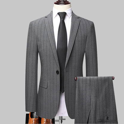 Spring And Autumn New Men's Suit Set Business Business Wear Korean Slim Striped Two-piece Wedding Bridesmaid Suit