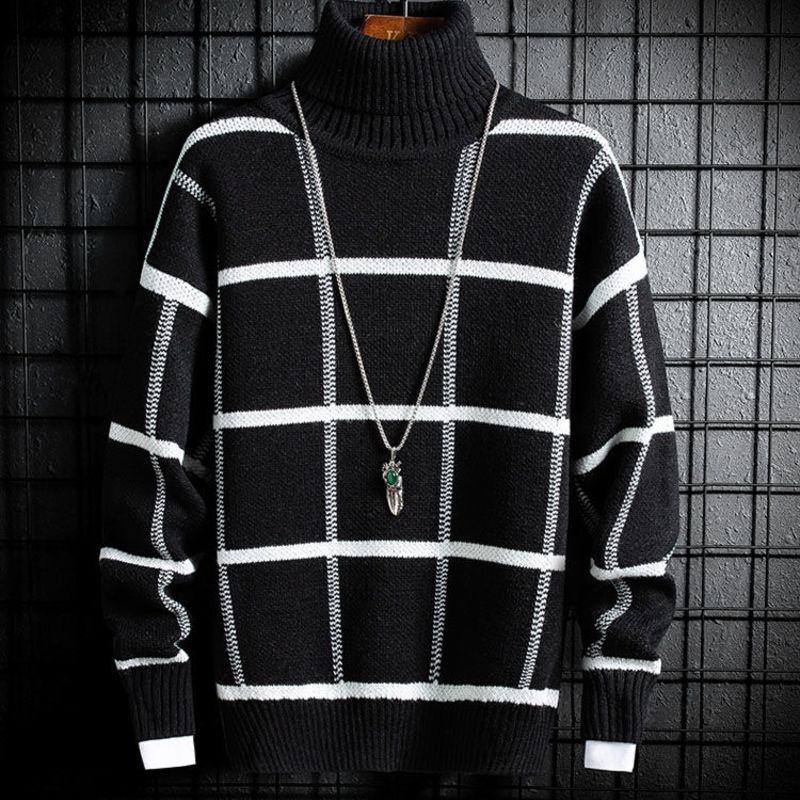 Korean Winter New Boys Sweater Fashion High Neck Bottoming Shirt Loose Casual Plaid Warm Sweater Buy Center