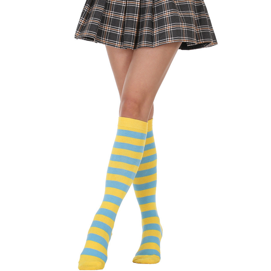 Fresh Arrivals at Buy Center: Striped Free Size Knee-length Half Student Dance Socks Women Blue Yellow Wide Stripe Free Size