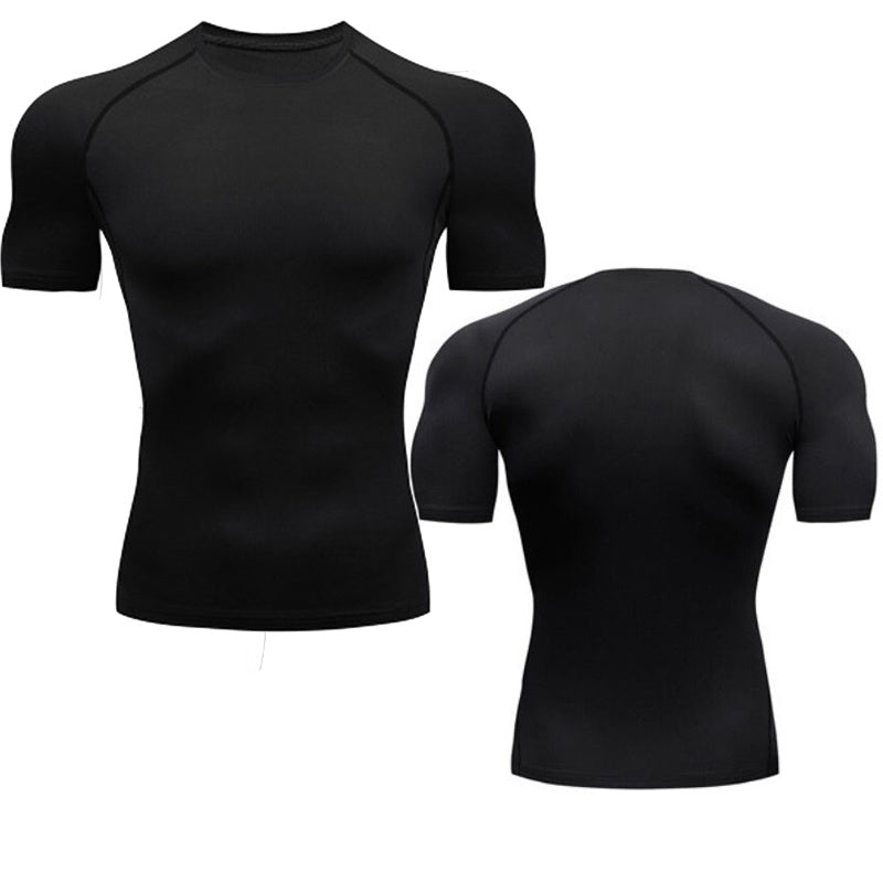 New at Buy Center: Men's Fitness Short Sleeve Sports Running Tight Round Neck T-shirt Black short sleeve