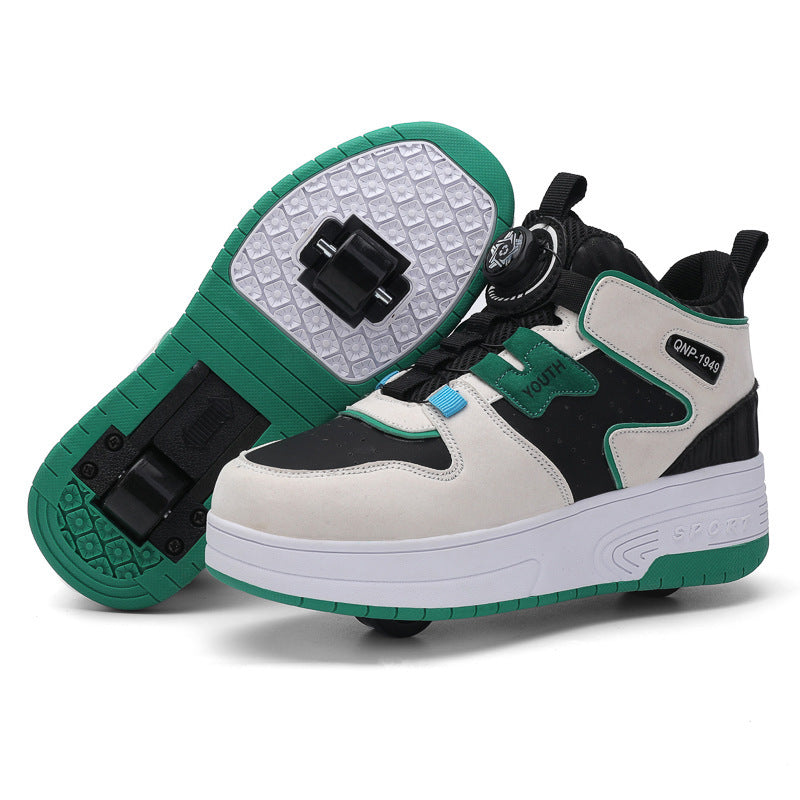 Fresh Arrivals at Buy Center: Double Wheel Heelys Children's Luminous Charging Roller Skating Deformation Skate Shoes 688 Black And Green