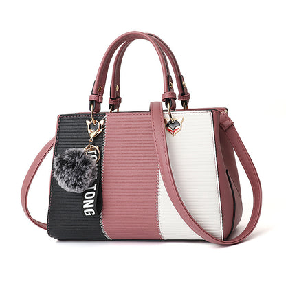 Women Hairball Ornaments Totes Patchwork Handbag Party Purse Ladies Messenger Crossbody Shoulder Bags Women Handbags Pink