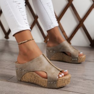 Fresh on the Scene at Buy Center: Plus Size Women's Wedge Peep Toe Platform Sandals Beige