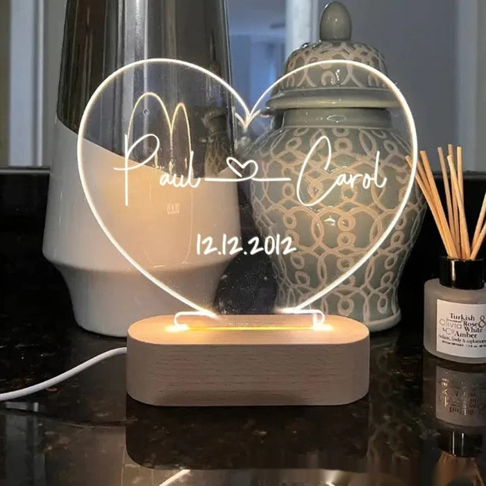 Trending Now at Buy Center: Custom Night Light As Valentines Day Anniversary Romantic For Bedroom Night Lamp Couple For Him Names And Date Engagement Gift Transparent Customization 20CMx11.5CM USB