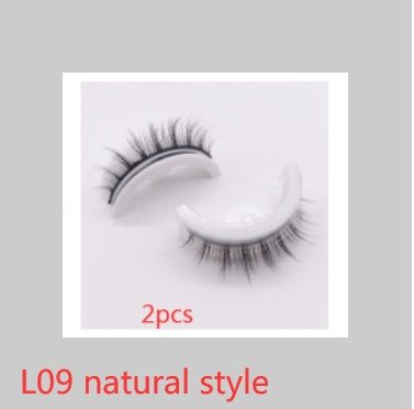 Buy Center Premium-Reusable 3D Mink Lashes Natural False Eyelashes Self Adhesive Fake Glue Free Makeup Eyelash Extension Silk L09 natural style Crystal box 2PCS