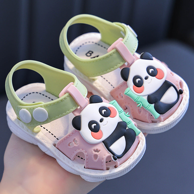 Fresh on the Scene at Buy Center: Children's Sandals Cartoon Toddler Closed Toe Hole Shoes Boys Baby Indoor Non-slip Soft Bottom Pink Bear