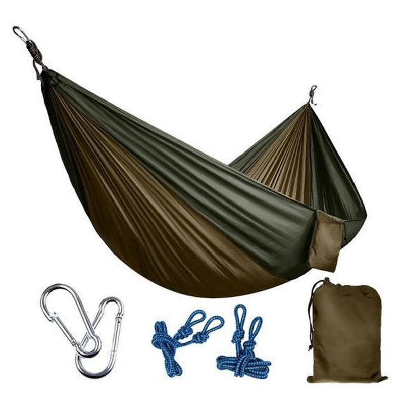 Backpacking Hammock - Portable Nylon Parachute Outdoor Double Hammock Amrygreen+camel