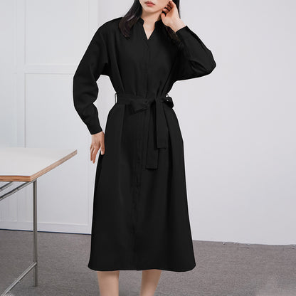 Women's Long Sleeve Loose Dress High-grade Black