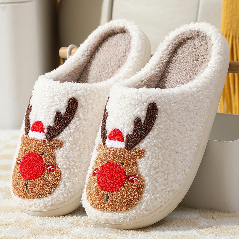 Christmas Shoes Winter Home Slippers Elk Soft Cozy Bedroom Slipper Slip On House Shoes Red