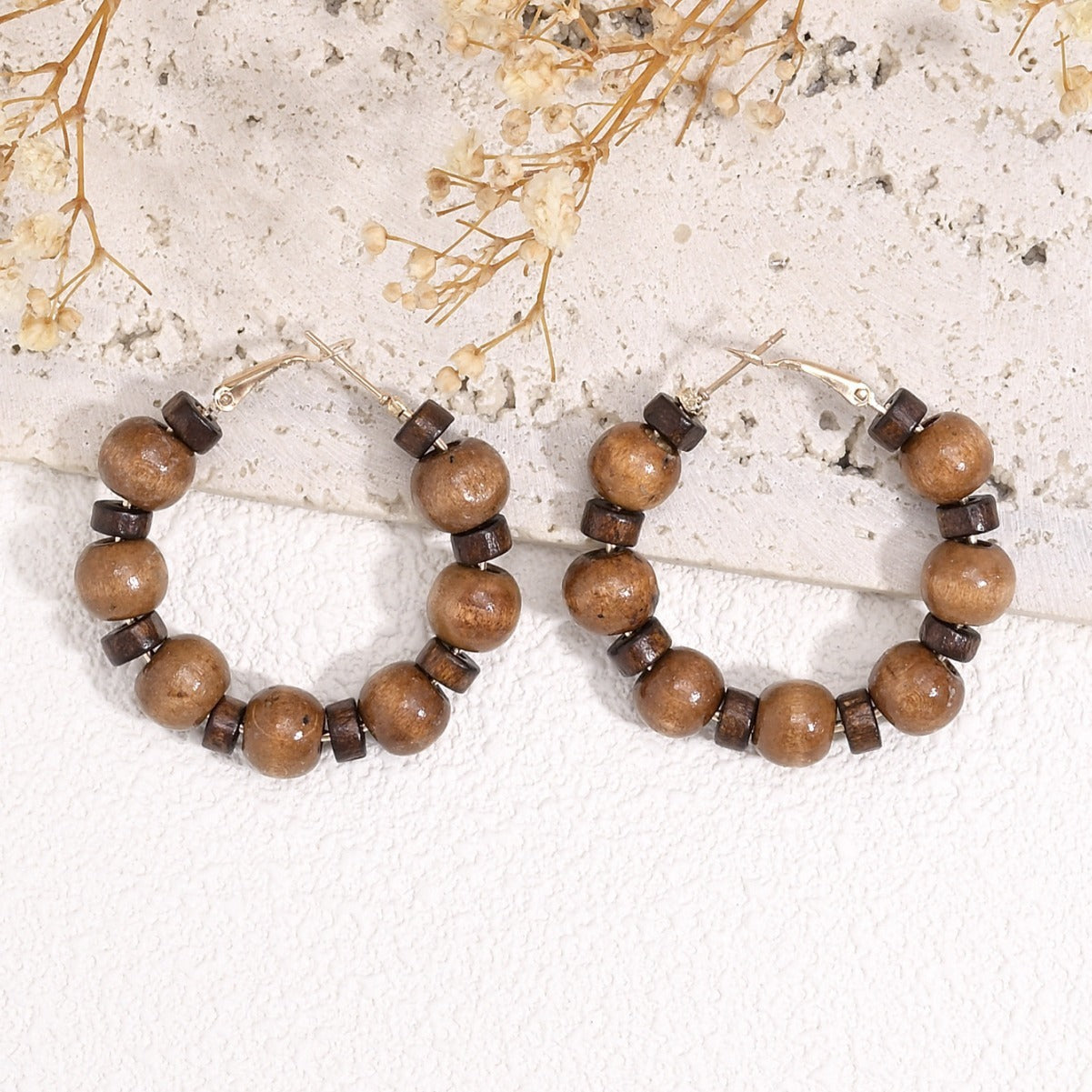 Buy Center Prestige-Korean Style Retro Graceful Personality High-grade Round Wooden Wooden Bead Beaded Ear Ring Dark Brown