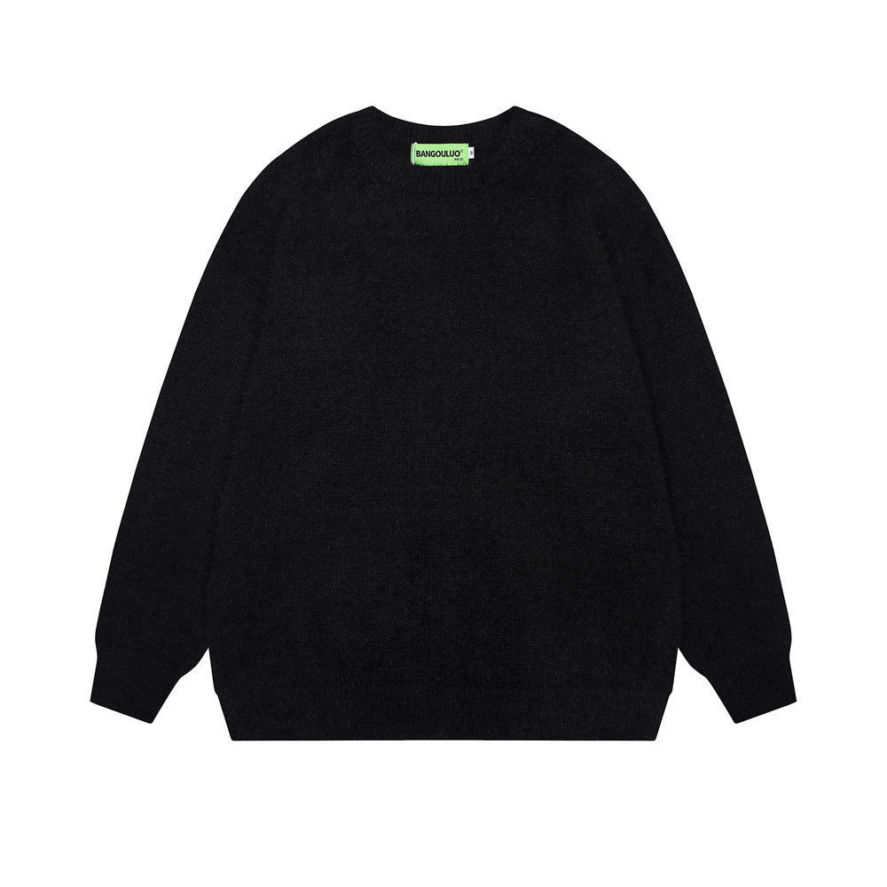 Buy Center Exclusive Offer-Pure Color All-matching Loose And Simple Round Neck Sweater Men's Spring Black