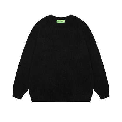 Buy Center Exclusive Offer-Pure Color All-matching Loose And Simple Round Neck Sweater Men's Spring Black