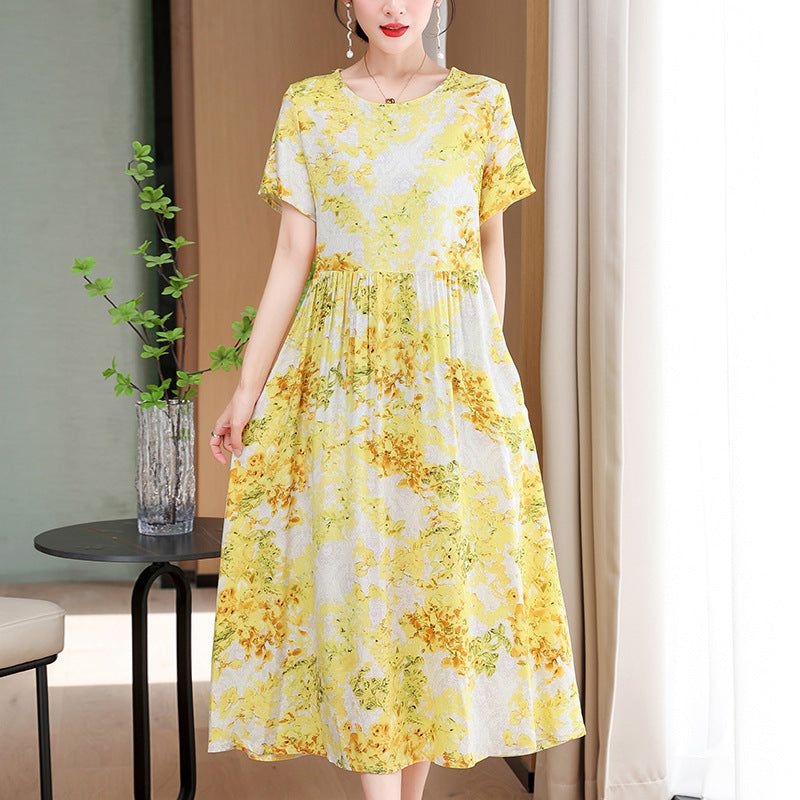 Buy Center Hot Pick-Casual Extra Large Size Cotton Silk Mother Loose Dress Women Yellow