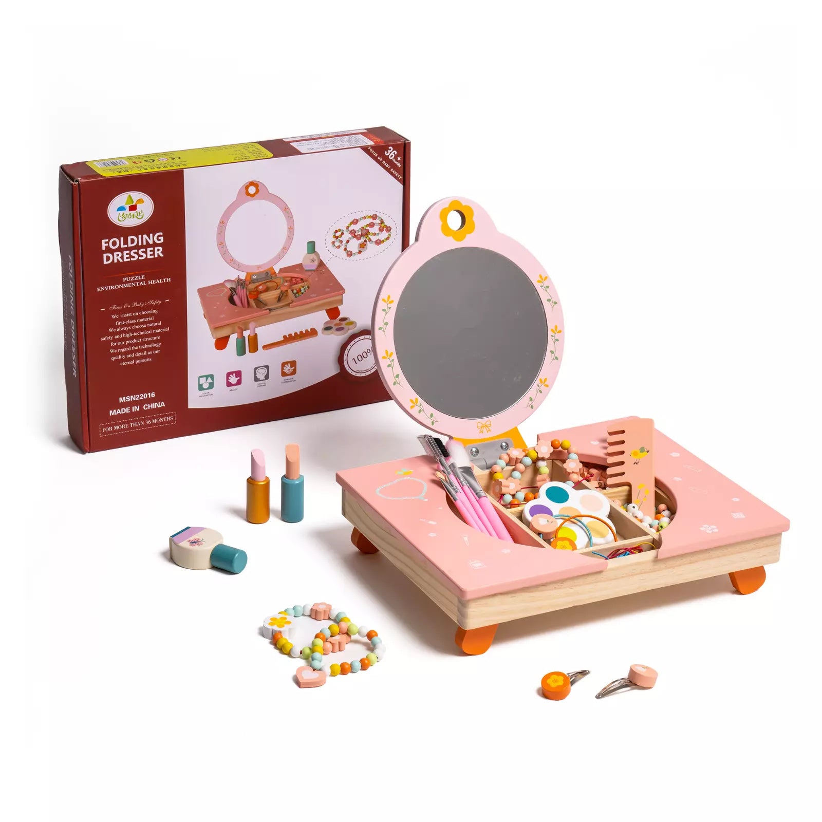 Hot New Items at Buy Center: Robud Wooden Cosmetic Makeup Preschool Toys Set Pretend Play Baby Gifts WG367