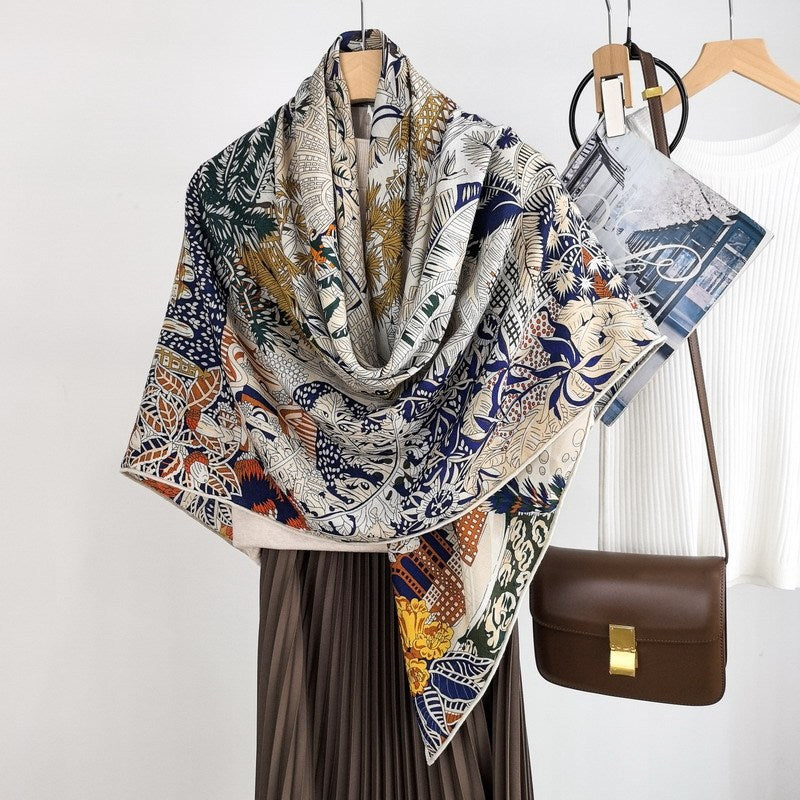 Prosperous Double-sided Same Color Printing Silk Wool Scarf Buy Center