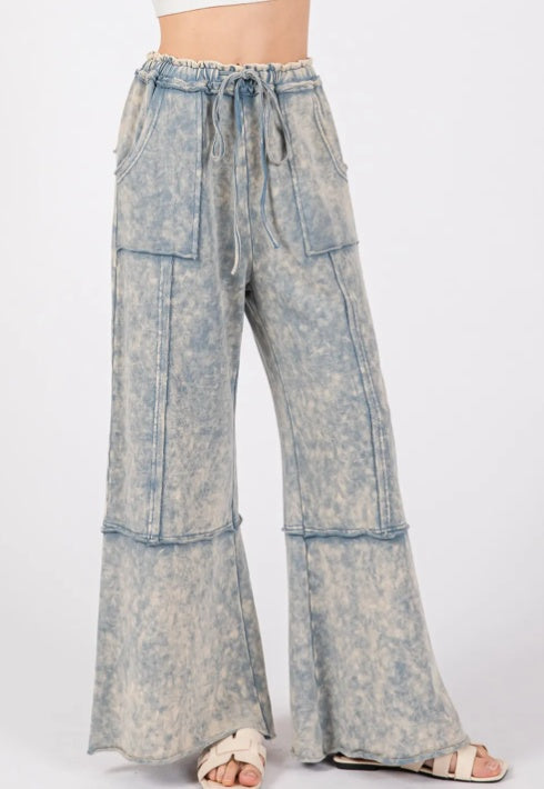 SAGE  FIG Mineral Washed Terry Wide Leg Pants Buy Center