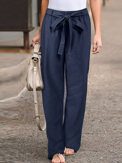 Just Arrived at Buy Center: Women's Cotton And Linen Casual Solid Color Pants Dark Blue