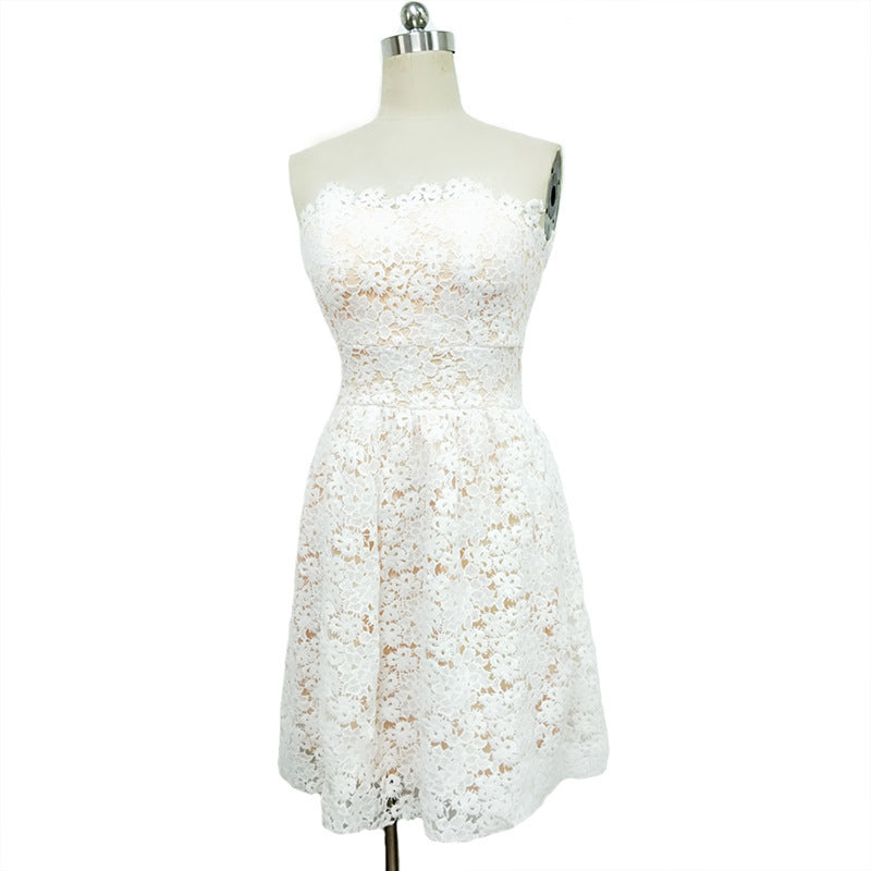 Women's White Floral Wrapped Chest Evening Dress Buy Center