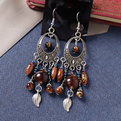 Buy Center Handpicked- Bohemian Retro Ethnic Style European And American Antique Silver Earrings Goddess Style Caramel Mocha