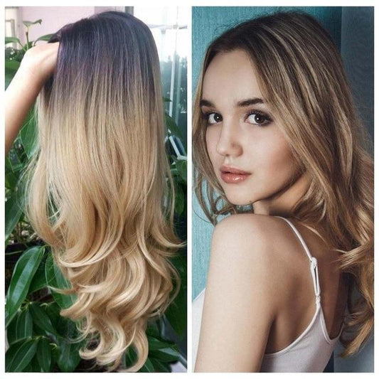 Peluca explosiva para mujer, cabello largo y rizado, degradado de anime