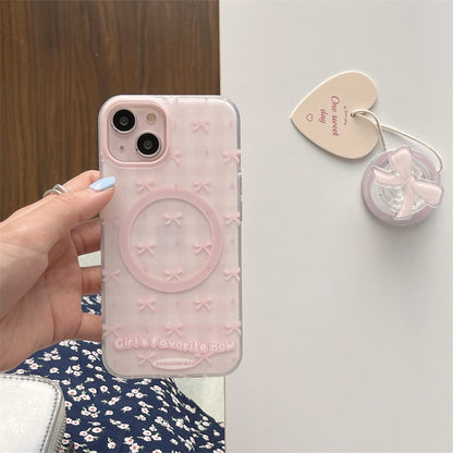 Just Arrived at Buy Center: Magnetic Drop-resistant Plaid Bow Phone Case Pink Single Phone Case