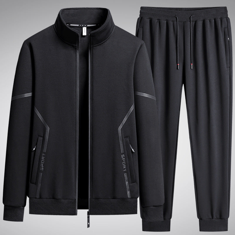 Two-piece Set Fleece-lined Thickened New Stand Collar Men's Leisure Sports Suit