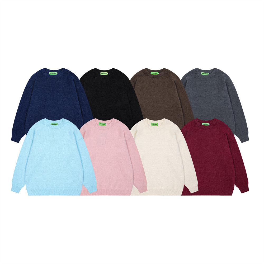 Buy Center Exclusive Offer-Pure Color All-matching Loose And Simple Round Neck Sweater Men's Spring