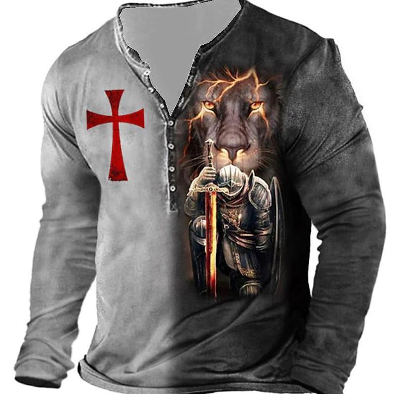 Camiseta medieval de manga larga para hombre con estampado digital europeo y americano