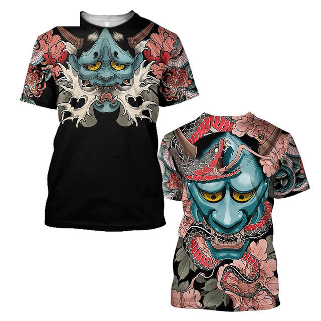 Camiseta de hombre 3D con estampado de samurái, camiseta holgada de cuello redondo