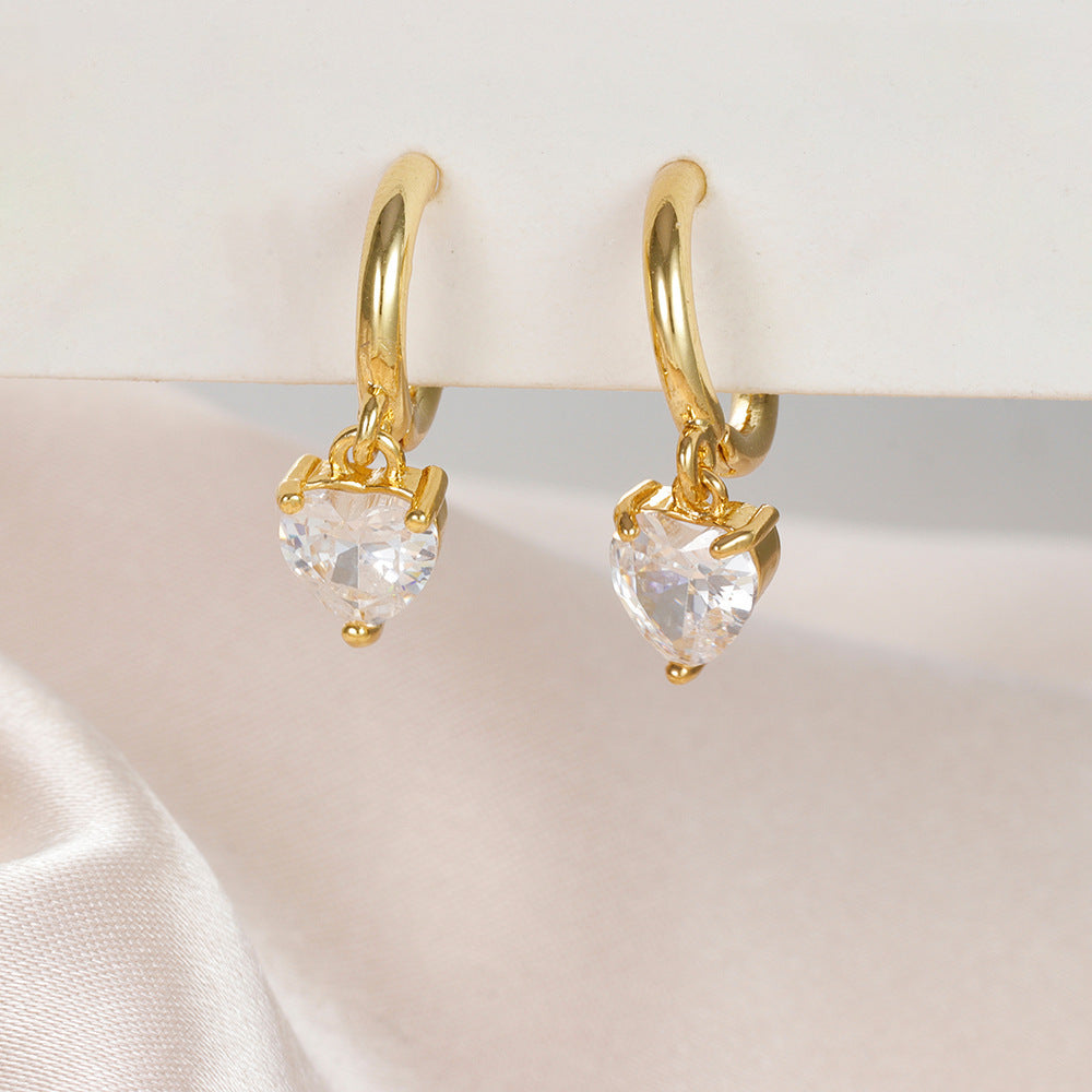 Buy Center Excellence-Simple Heart-shaped Round Drop-shaped Large Zircon Earrings Eardrops E1045 Gold Heart Shape