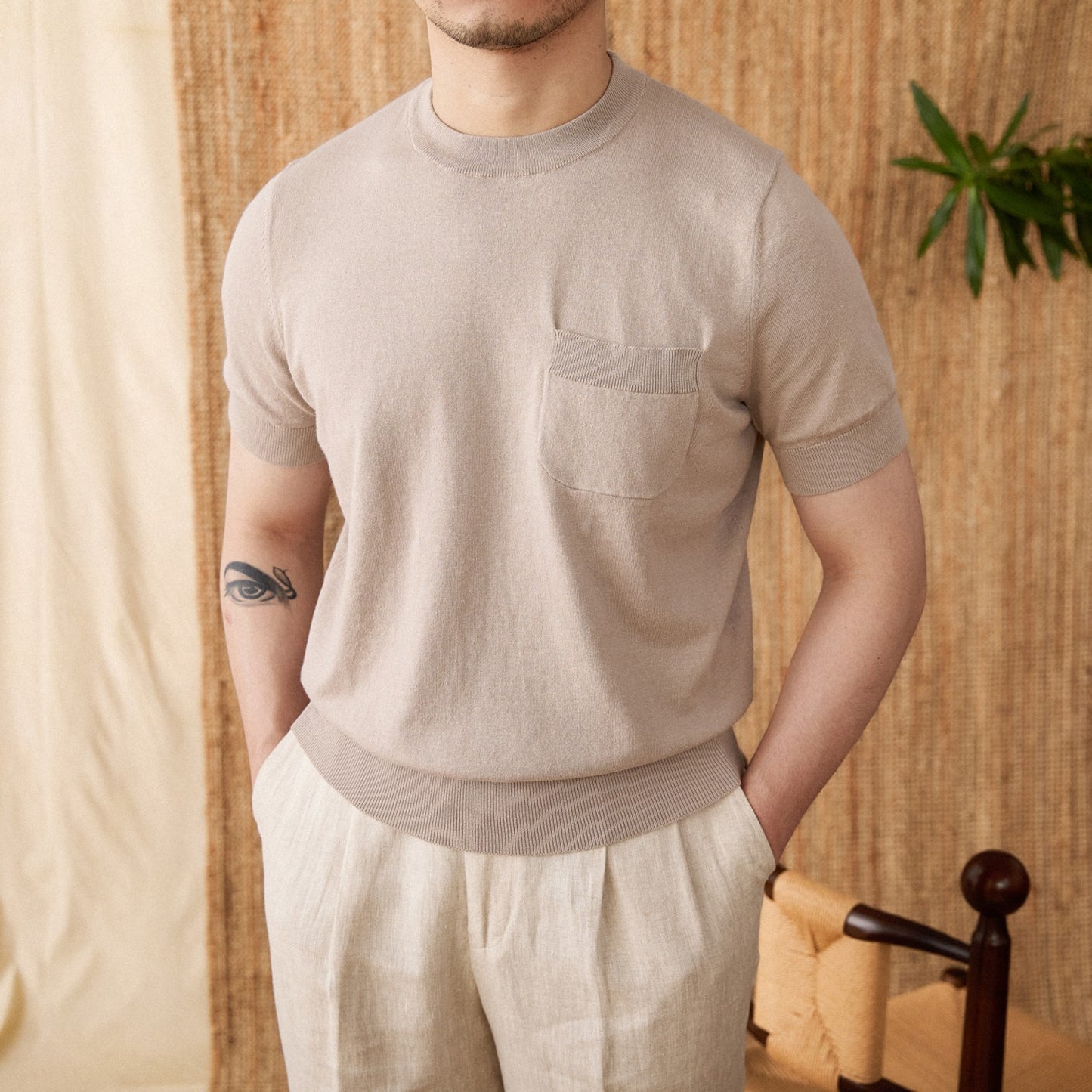 Fresh Arrivals at Buy Center: Handsome Solid Color Knitted T-shirt For Trendy Men