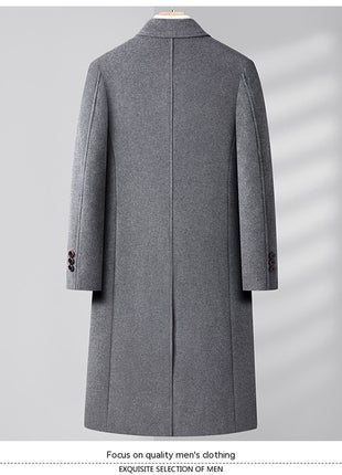 Manteau en laine d'automne et d'hiver au-dessus du genou, long, croisé, poche oblique