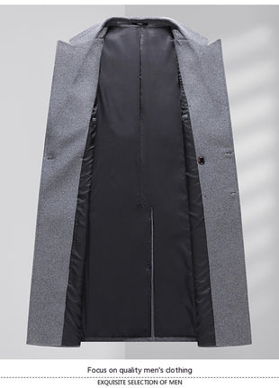 Manteau en laine d'automne et d'hiver au-dessus du genou, long, croisé, poche oblique