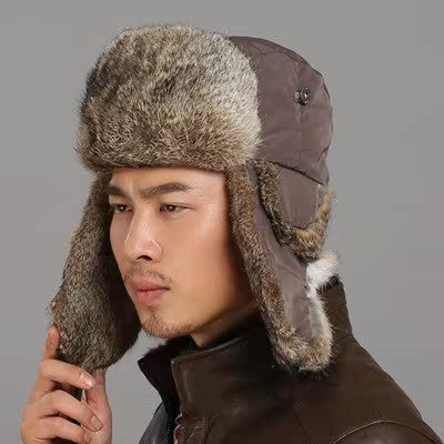 Gorro de piel de conejo para hombre y mujer, pareja de esquí de piel