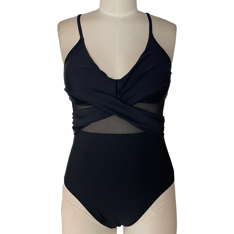 Buy Center Hot Pick-Women's Mesh Spliced Backless One-piece Swimsuit Black