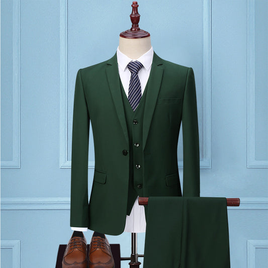 Dark Green Suit Suit Men's Three-piece Suit Korean Slim Suit Business | Men's Clothing6 | Buy Center