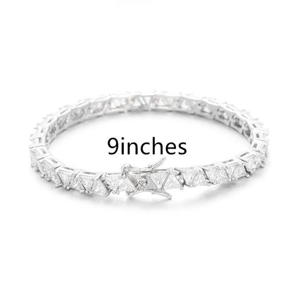 Now Available at Buy Center: 4X4mm Triangle Copper Inlaid Zircon Single Row 9inches Bracelet Platinum