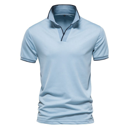 Fresh Arrivals at Buy Center: Men's Casual Versatile Solid Color V-neck Short Sleeved Shirt Light Blue