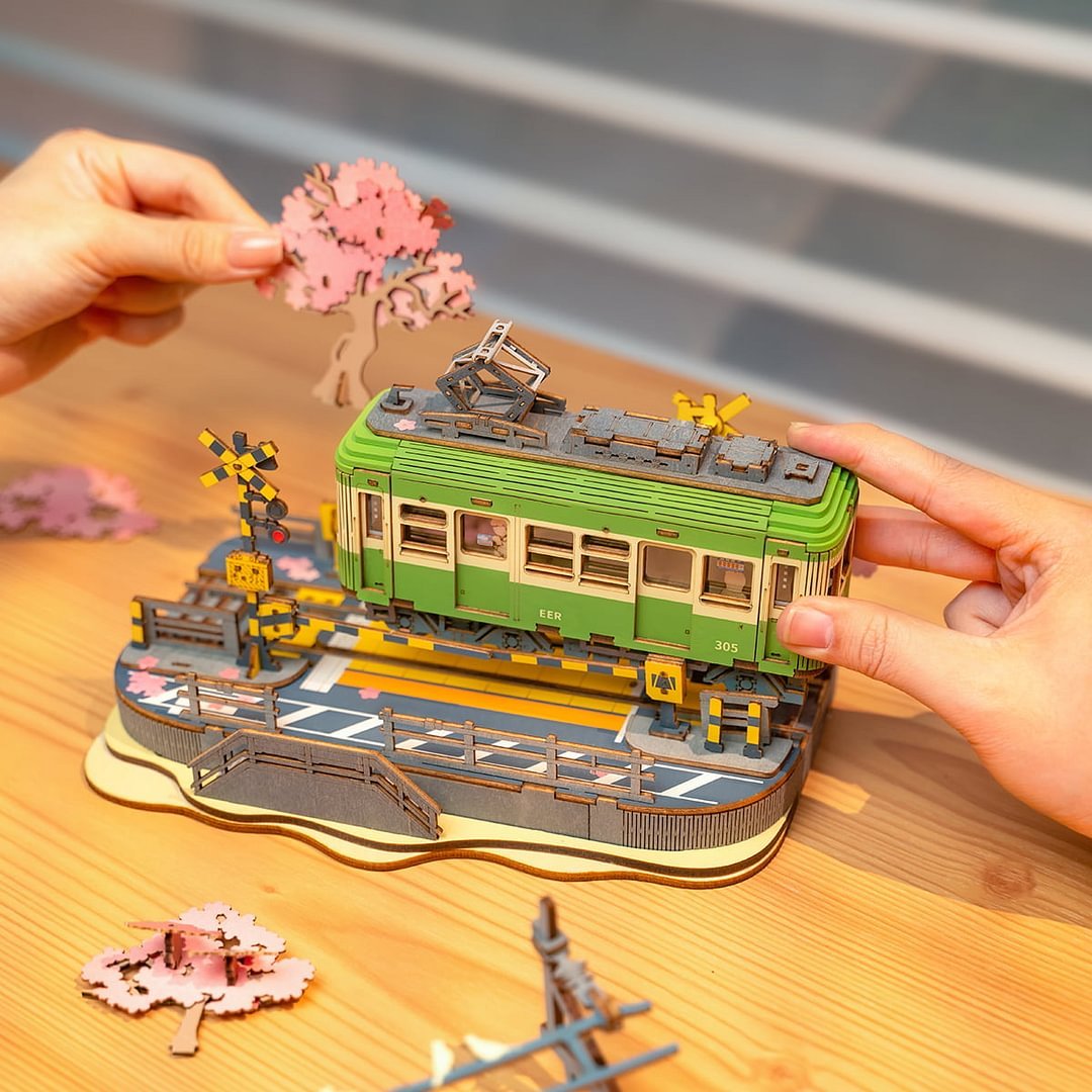 Newly Released at Buy Center: Rolife Sakura Journey Tram Car 3D Wooden Puzzle Model Toys Decor Xmas Gift