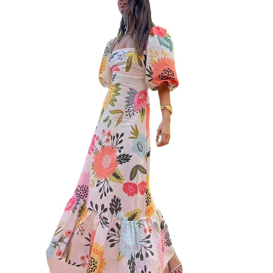 Just Arrived at Buy Center: Casual Off-neck Printed Lantern Sleeve Dress