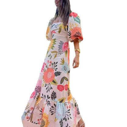 Just Arrived at Buy Center: Casual Off-neck Printed Lantern Sleeve Dress